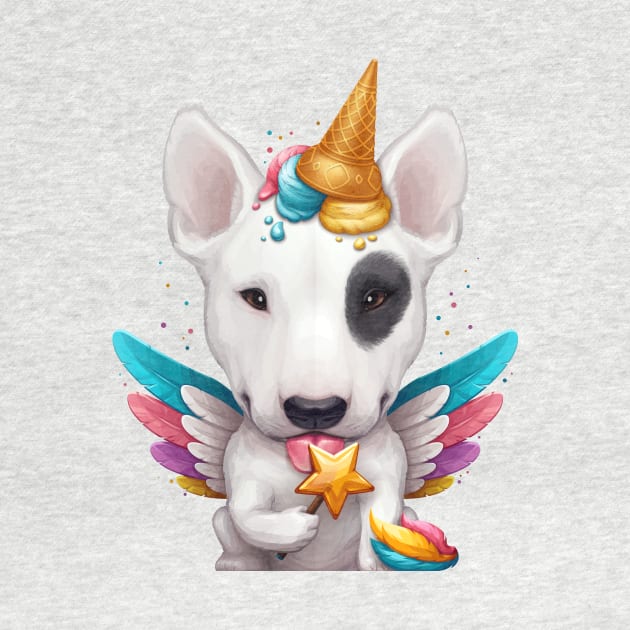 White Bull Terrier with Black Eye Patch Ice Cream Unicorn by stonemask